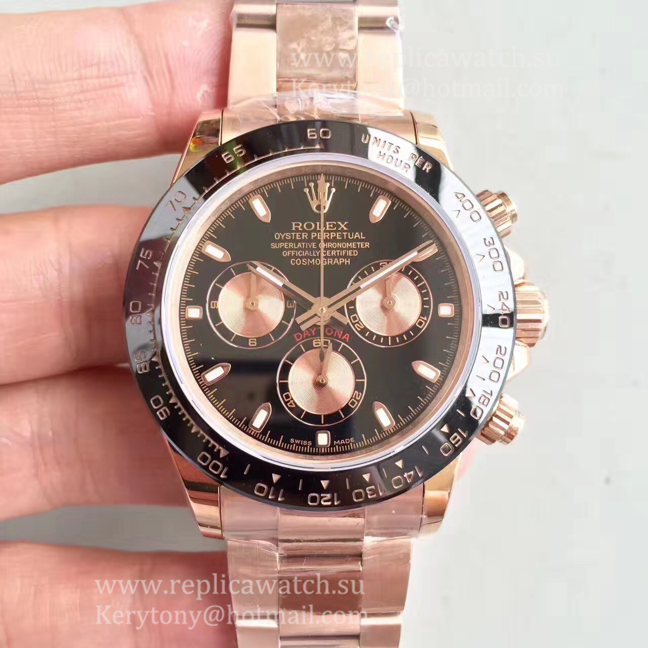 Replica R01ex Daytona  116515 LN JHF Rose Gold Black Dial 4130
