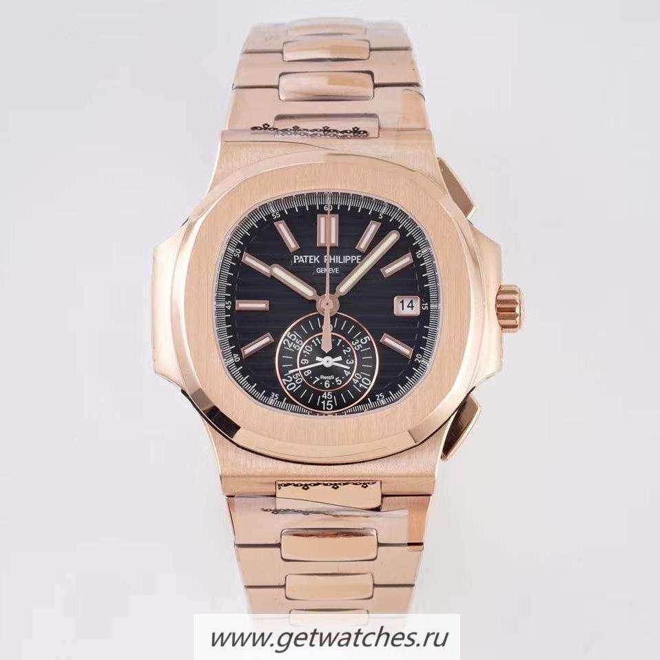 Shop Pat*k Phi1i*pe Nautilus Chrono 5980 3KF V2 Rose Gold Black Dial CH28-520C