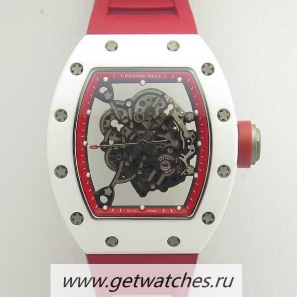 Copy Richard Mille RM055 KVF V2 White Ceramic Red Skeleton Dial M8215