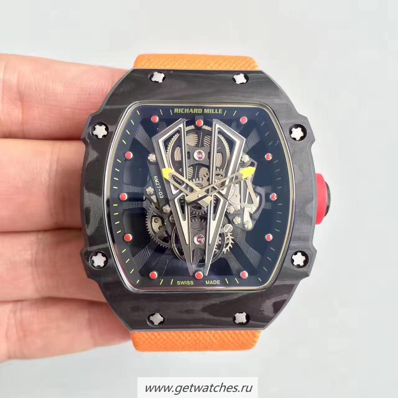 Replica Richard Mille RM27-03 Rafael Nadal KLF Forged Carbon Black Skeleton Dial M9015